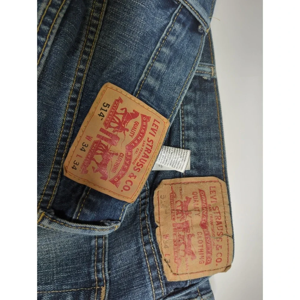 Lot of 2 Levis 514 Straight Leg Mens Jeans 34x34 Denim Medium Wash Fade Bundle